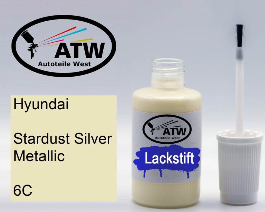 Hyundai, Stardust Silver Metallic, 6C: 20ml Lackstift, von ATW Autoteile West.